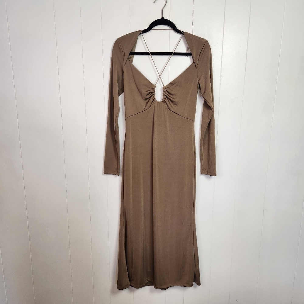 Jason Wu Long Sleeve Open Back Midi Bodycon Dress Taupe Brown New NWT Medium - Picture 5 of 16